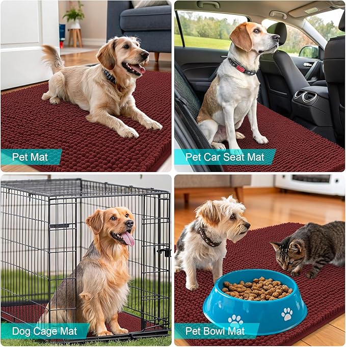 OLANLY Dog Door Mat for Muddy Paws 54x32, Absorbs Moisture and Dirt, Absorbent Non-Slip Washable Doormat, Quick Dry Chenille Mud Mat, Entry Indoor Entryway Carpet for Inside Floor, Caramel Russet