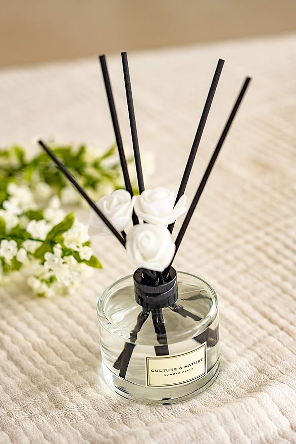 CULTURE & NATURE Reed Diffuser Set 6.7oz (200ml) Summer Peach Scented Diffuser with Sticks Home Fragrance Reed Diffuser for Bathroom Shelf Decor