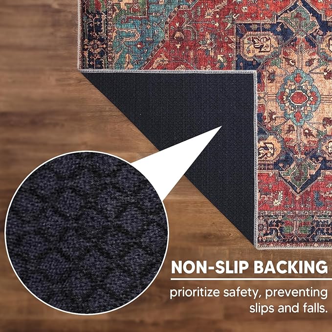 Keen Home Design 9x12 Rug - Machine Washable Area Rug with Non-Slip Backing, Ideal for Living Room, Dining Room, Bedroom - Vintage, Easy Clean, Durable, Low Pile Rug - (9' x 12')