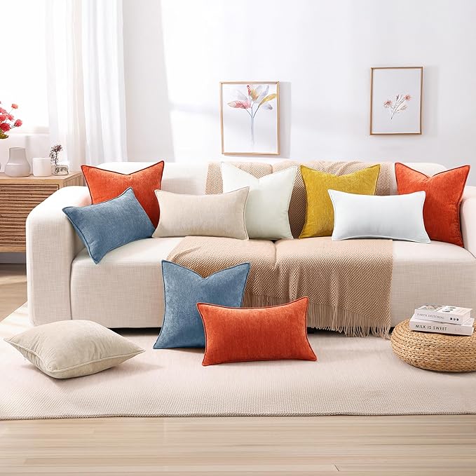 decorUhome Christmas Couch Throw Pillow Covers 26x26 Set of 2, Decorative Soft Euro Velvet Neutral Chenille Pillow Covers with Elegant Design for Sofa Bed Living Room Home Decor, Blue Grey