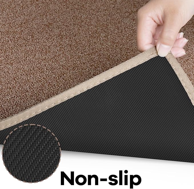Runner Rug with Non Slip Rubber Backing, Washable Soft Floor Carpet for Kitchen, Hallway, Entryway Indoor, Bedroom, Laundry, Low Pile Area Rugs, Solid color with Pointillism style, 2*8 ft BROWN
