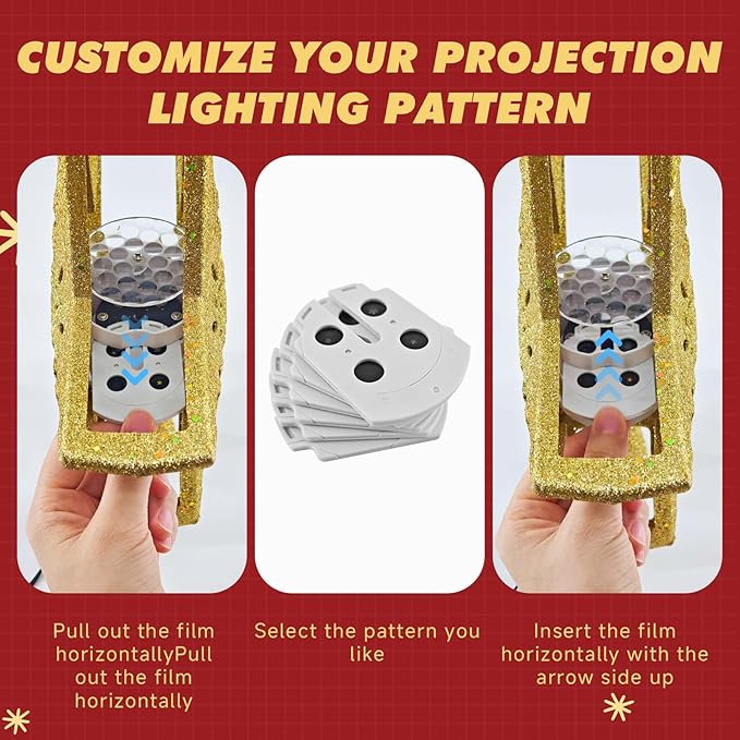 Christmas Tree Topper Lighted Star,3D Hollow Sparkling Star Christmas Tree Topper with 6 Patterns Rotating Magic Cool White Snowflake Projector, Plug in Gold Tree Topper for Tree Ornament