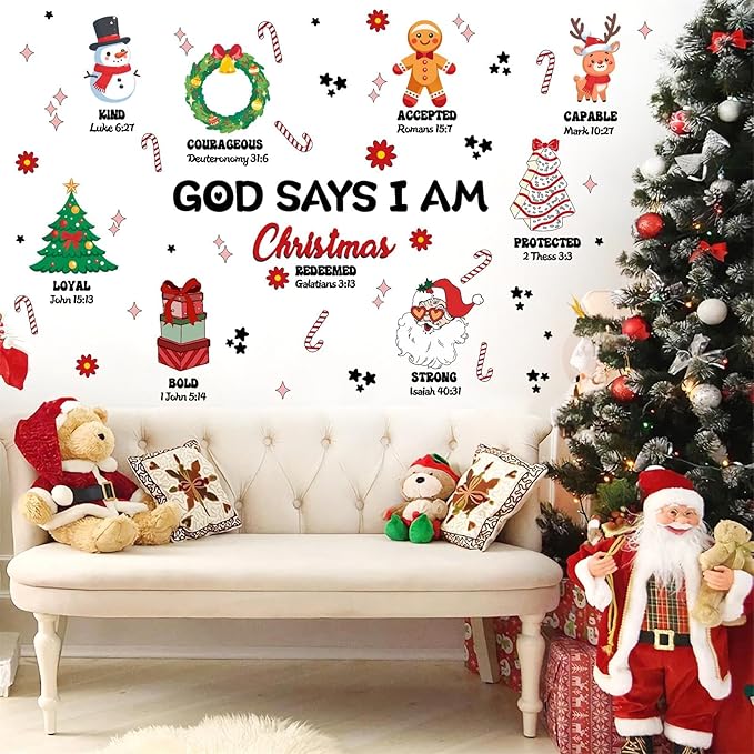 Christmas Wall Decals Christmas Quotes Wall Stickers Decoration Indoor Inspirational Kids Christmas Wall Stickers for Xmas Party Supply Santa Claus Decal for Bedroom Winter Holiday New Year Door Decor