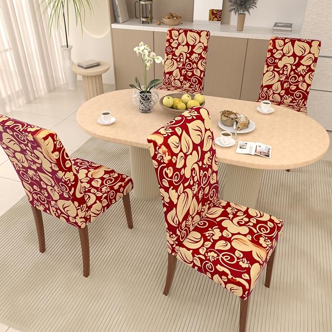 Stretch Dining Chair Covers Set of 6,Floral Print Chair Covers,Soft Removable Washable,Pet Friendly Furniture Protector,Universal Chair Slipcovers for Home, Kitchen,Ceremony Dining Room Seat