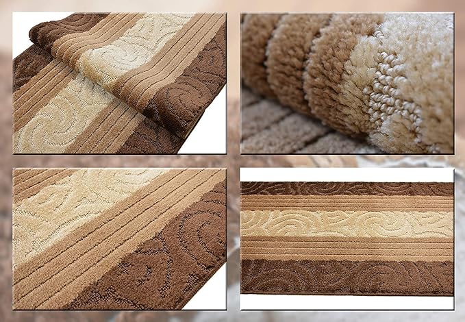 Custom Size Hallway Runner Rug, Slip Resistant, 26 Inch Wide X Your Choice of Length, Scroll Brown, 26 Inch X 19 feet