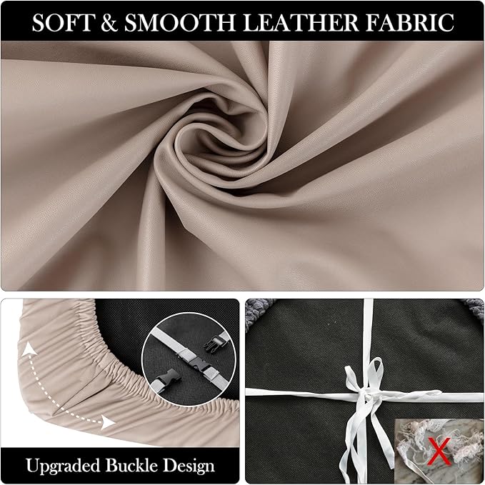 Waterproof PU Leather Seat Covers for Dining Room Chairs Set of 4, Stretch Dining Chair Slipcovers, Kitchen Chair Seat Covers, Non-Slip & Washable (Khaki)