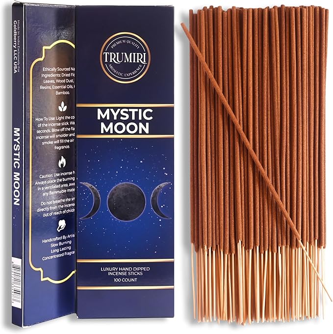 Mystic Moon Incense Sticks - Pack of 100 Insence-Sticks for Invoking Moon Magic - Made with Natural Raw Ingredients - Scented Insense Spiritual Inciensos Incents