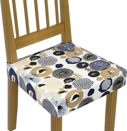 Stretch Dining Chair Seat Covers Set of 6,Dining Chair Slipcovers, Floral Printed Chair Covers,Soft Fabric Washable Upholstered Chair Seat Protector, No Rear Covers for Home Kitchen Dining Room