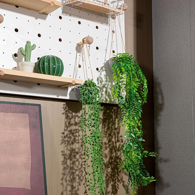 2PCS Artificial Hanging Trailing Plants Potted,Realistic Faux Small Hanging Plants for Bedroom Living Room Home Office Table Decor Indoor Outdoor
