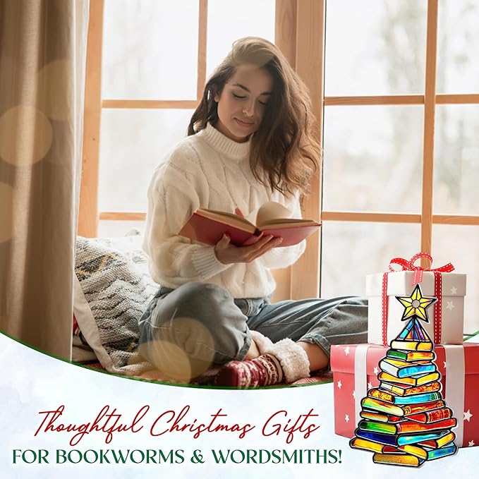 FLAGWIX Christmas Book Lovers Gifts for Women Men - Metal Christmas Ornaments 2025 for Tree Decorations - Reading Nerd Librarian Bookish Gifts for Book Lovers, Bookworm Gift for Friend Family