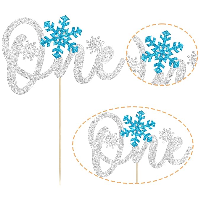 Gyufise 1 Pack Snowflake One Cake Topper Blue Silver Glitter Winter Onederland 1st Birthday Boy Decorations for Winter Xmas Holiday Party Decoration Supplies