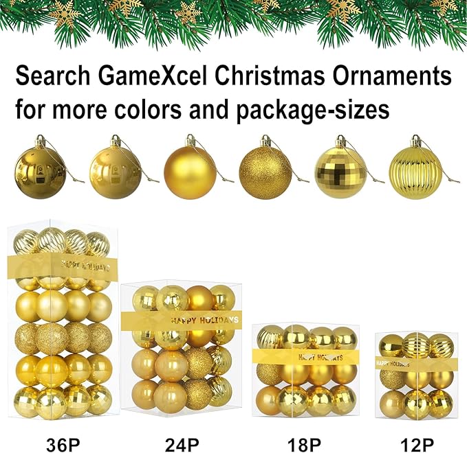 Gold 4.0" Large Christmas Balls - Christmas Tree Decoration Ornaments Shatterproof Hanging Balls for Birthday Halloween Holiday Wedding Decorations Set of 4pcs