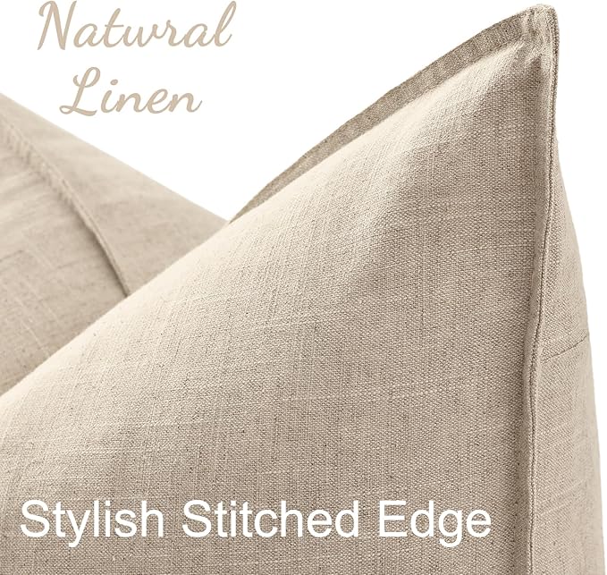 decorUhome Christmas Decorative Linen Throw Pillow Covers 26x26 Inch Set of 2 Natural Beige Soft Pillow Covers with Flange Edges Soft Farmhouse Boho Accent Pillow Cases for Couch Sofa Bed Living Room