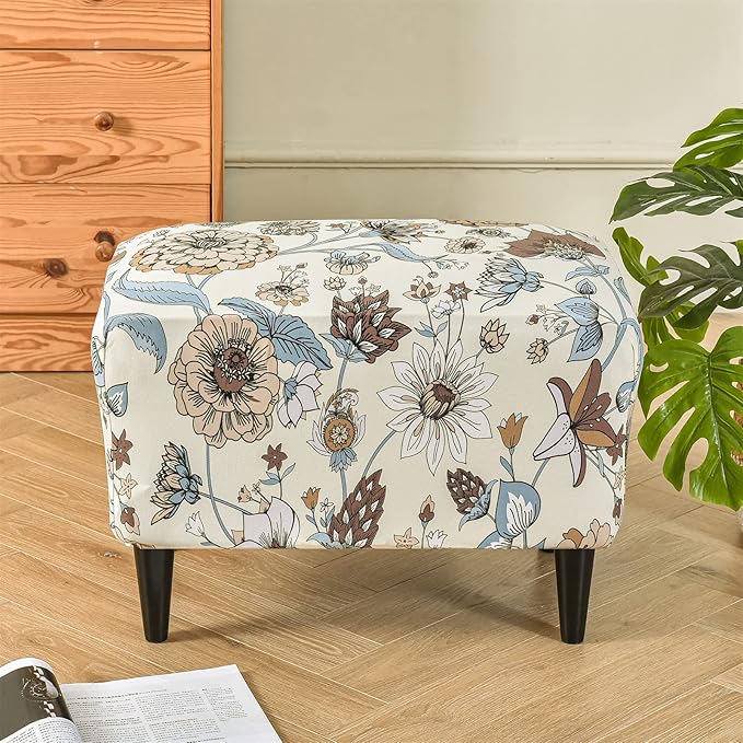 KRFOONN Ottoman Slipcovers Stretch Rectangle Footrest Stool Covers Printed Ottoman Cover for Foot Stool Furniture Protector with Non Slip Elastic Bottom(06, X-Large)
