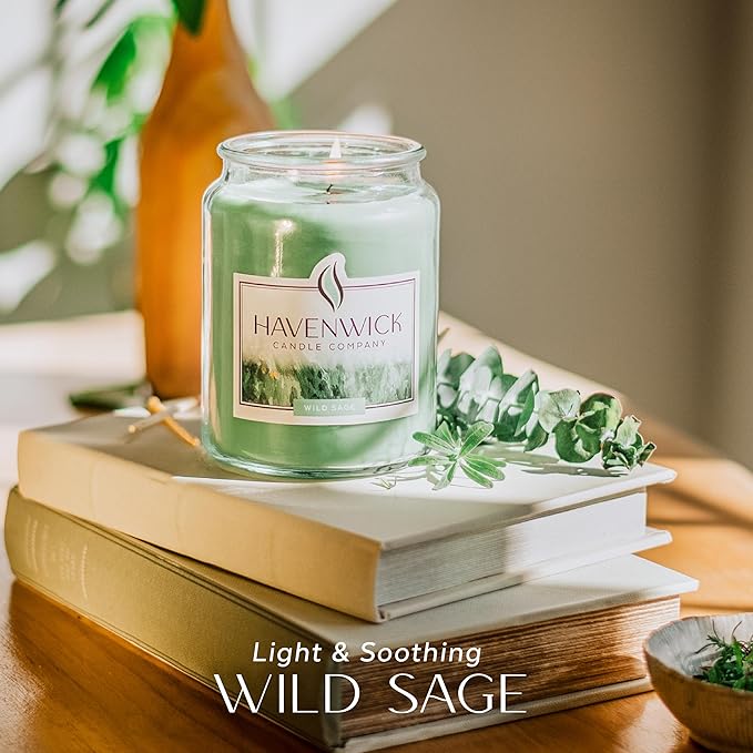 Havenwick Wild Sage Soy Blend 22-oz Large Jar Candle, Long Lasting 110-130 Hour Burn Time with Single Cotton Wick, Relaxing Scented Candles for New Home Gift & Housewarming Parties