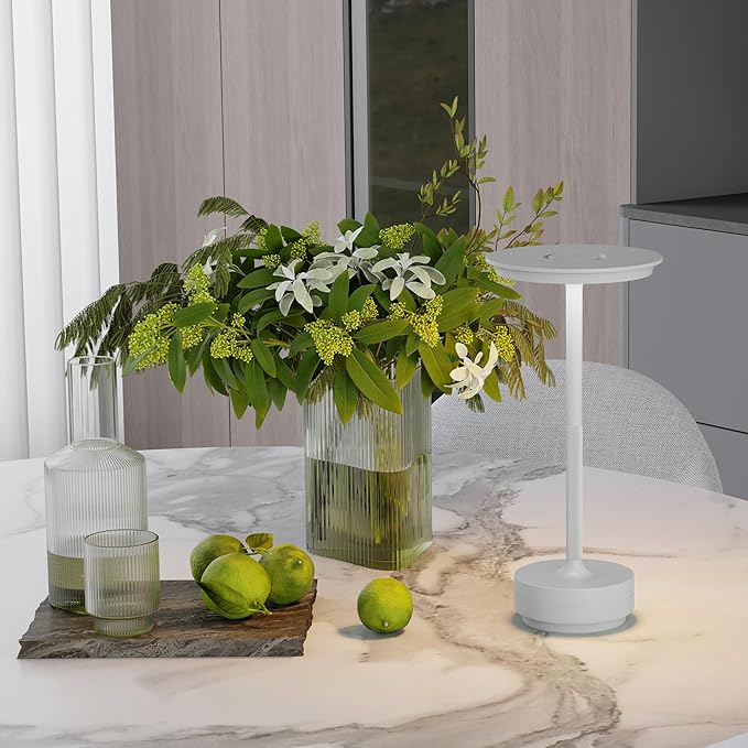 1 Pack Rechargeable Table Lamps Cordless, Portable 5000mAh Outdoor Table Light, 3 Color Stepless Dimming LED Table Lamp with Memory Function, for Home/Dinner/Patio/Restaurant.(Light Gray)