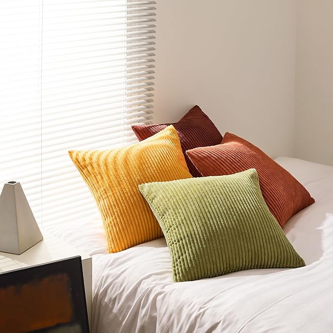Topfinel Decorative Throw Pillow Covers Cushion Cases, Set of 4 Soft Velvet Modern Double-Sided Designs, Mix and Match for Home Decor, Pillow Inserts Not Included (26x26 inch, Yellow/Orange)