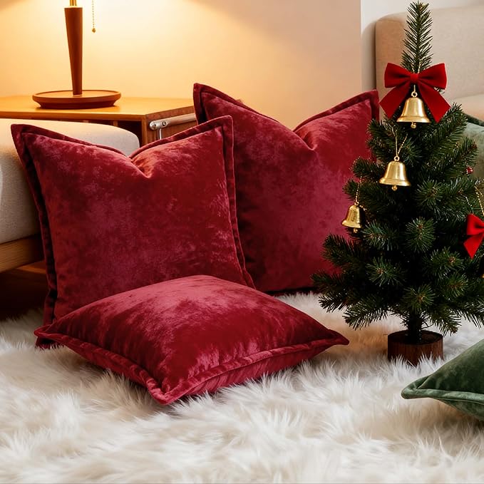 20x20 Throw Pillow Covers Set of 2 Velevt Square Cushion Cover Decorative Solid Pillowcases for Sofa Bed Chair Decor,Christmas Red