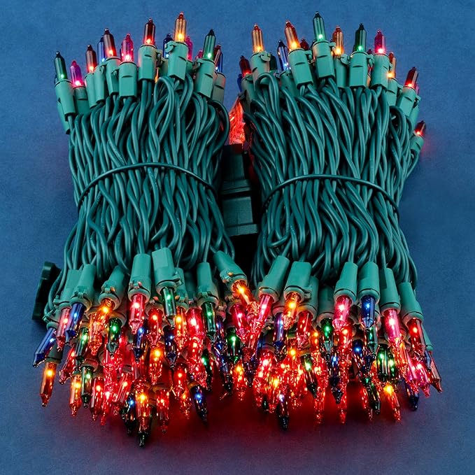 200 Count Multicolor Christmas Lights, Pack of 2 Strands 100 Count 33 ft Green Wire UL Listed Holiday String Light (Multicolor)