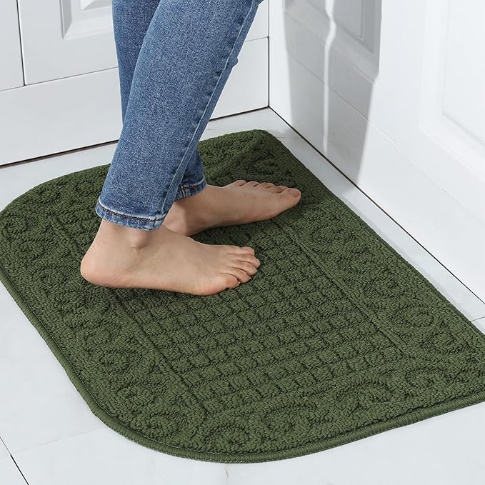 COSY HOMEER 27X18 Inch Anti Fatigue Kitchen Rug Mats are Made of 100% Polypropylene Half Round Rug Cushion Specialized in Anti Slippery and Machine Washable (Green 1pcs) …