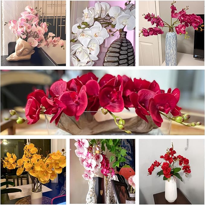 BOMAROLAN Artificial Flowers Faux Butterfly Orchid 4 Pcs Real Touch Double Branch Silk Flowers (No Vase) for Wedding Home Office Party Hotel Yard Decoration Restaurant Patio Festive Furnishing (White)