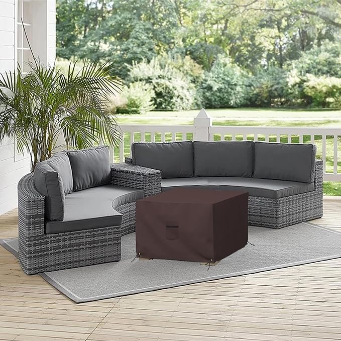 Covers & All Outdoor Ottoman Slipcover, 12 Oz PVC Polyester, Waterproof Ottoman Cover Resists Tear and UV, Square Patio Furniture Covers for Indoor/Outdoor Use (30"L x 30"W x 18"H, Coffee)