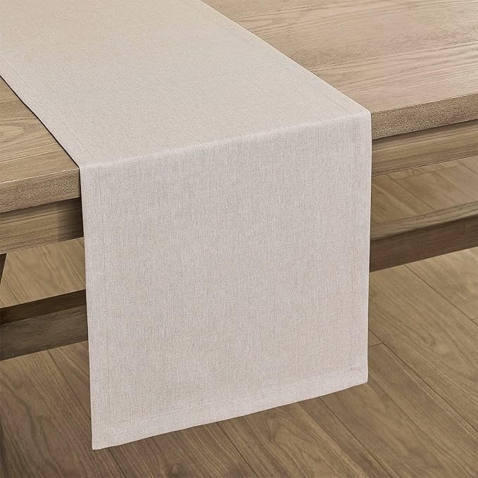 ZeeMart Basic Linen Style Table Runner, 14 x 48 Inch Light Natural Chambray, Rustic Farmhouse Neutral Table Runners 48 Inches Long, Everyday Polyester Table Runner - Machine Washable & Easy Care
