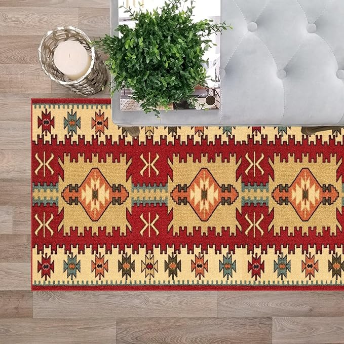 Custom Size Red Bohemian Kilim Rubber Backed Non-Slip Hallway Stair Runner Rug Carpet 31 inch Wide Choose Your Length 31in X 15ft