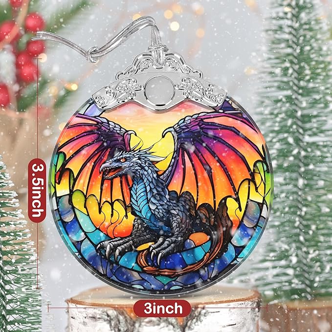 Dragon Ornament, Christmas Ornaments, Christmas Decorations for Tree, Stained Glass Ornament, Heirloom Keepsake, Gift Exchange, Gift Ideas, Bauble Present