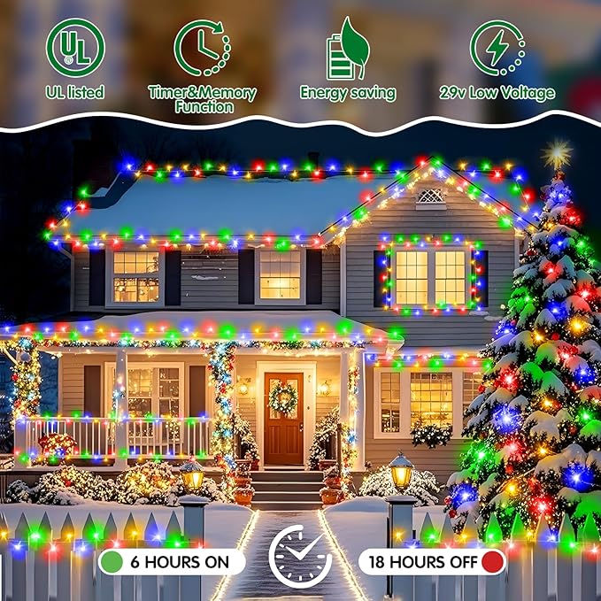 Heceltt Christmas Lights Outdoor, 403FT 1000 LED String Lights 8 Modes and Timer Memory Function Twinkle Fairy Lights IP44 Waterproof Plug in for Xmas Tree Wedding Party Holiday Decor(Multicolor)