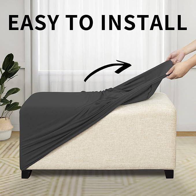 Easy-Going 100% Dual Waterproof Stretch Ottoman Cover Rectangle Folding Storage Stool Furniture Protector Soft Slipcover for Living Room with Elastic Bottom (X Large, Dark Gray)