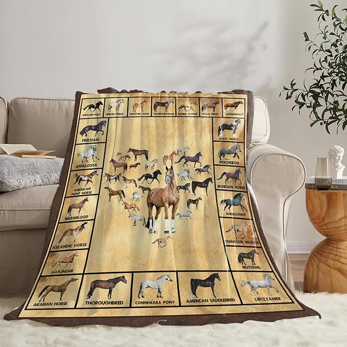 Tijuboni Horses Throw Blanket Horse Gifts for Girls Boys Women Men Kids Adults Soft Flannel Fleece Blanket for Couch Sofa Bed Home Decor 50"x60"