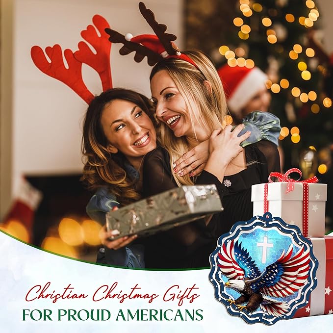 FLAGWIX Christmas Bald Eagle Gifts for Men Women - American Eagle Suncatcher Ornaments 2025 for Tree Decorations - Christmas Ornaments for Home Decor, Eagle Gifts for Mom Dad, Friend Gift Ideas