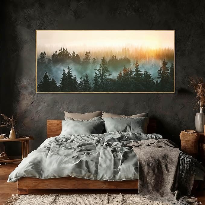 YJYart Nature Wall Art Tree Wood Wall Decor Forest Canvas Pictures 32"x70" Bedroom Artwork Over Bed Poster for Dining Room Office