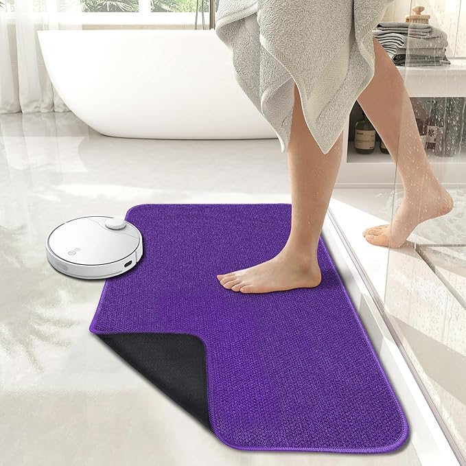 Bath Mat,Ultra Thin Bathroom Rugs,Rubber Bath Mats for Bathroom,No Slip Bath Rugs,Quick Dry,Machine Washable,Low Pile,Absorbent,Shower Outside,Sink,Home Decor Accessories.Purple,1'5"x2'3"(2 Pack)