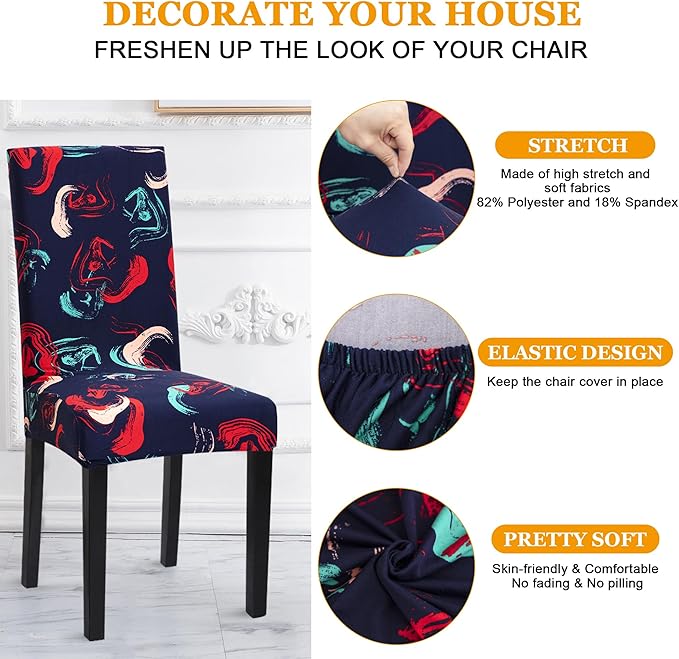 Sufdari Dining Chair Covers,Kitchen Chair Cover,Parsons Chair Slipcover,Spandex Chair Protectors for Dining Room Stretch Chairs Cover Set of 6 -Funky Color