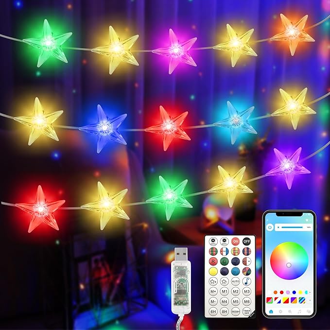 Smart Star Christmas Lights Indoor, 16.4 FT 40 LED USB Star Lights String, App & Remote Control, Timer Music Sync, Star String Lights for Bedroom