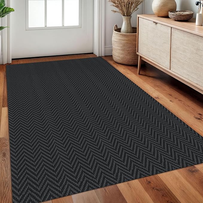 3x5 Ft Braided Area Rug Washable Rugs for Entryway Throw Rugs with Rubber Backing Boho Door Mat Indoor Entrance Cotton Kitchen Mats Woven Front Door Carpet for Foyer Living Room, Black/Grey