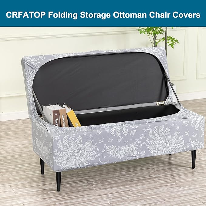 CRFATOP Printed Rectangle Ottoman Stool Cover Stretch Folding Storage Footstool Bench Slipcovers Upholstered Foot Chest Chair Covers Washable Entryway Furniture Protector with Elastic Bands,S,03