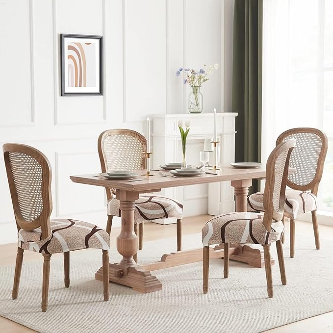 SearchI Stretch Dining Chair Seat Covers Set of 8, Soft Removable Washable Seat Covers for Dining Chairs, Dining Room Seat Cover Slipcover Protector (Rear-Covered, Beige)