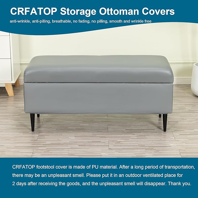 CRFATOP Waterproof PU Ottoman Stool Cover Stretch Folding Storage Footstool Bench Slipcovers Upholstered Foot Chest Chair Covers Washable Entryway Furniture Protector with Elastic Bands,S,Dark Grey