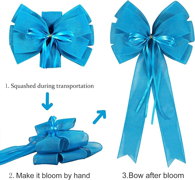 2 Pcs Large Blue Easter Wreath Bow Decor,Spring Summer Tree Topper Bow Decorations,Decorative Bow with Blue Burlap and Glitter String for Holiday Home Front Door Outdoor