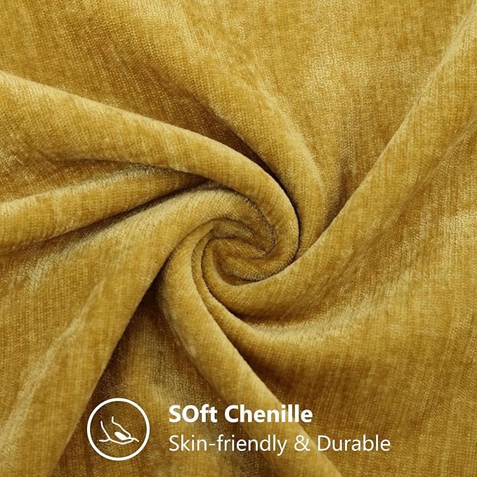 decorUhome Chenille Mineral Yellow Christmas Throw Pillow Covers 22x22 Inch Set of 2, Decorative Soft Couch Pillow Covers Solid Dyed Accent Farmhouse Neutral Square Pillow Cases for Sofa