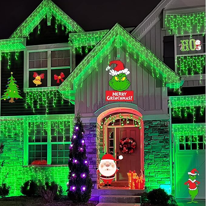 YEGUO 66ft 800 LED Icicle Christmas Lights Outdoor Waterproof, 160 Drops Icicle Lights Connectable, 8 Modes Icicle String Light with Memory(Green)