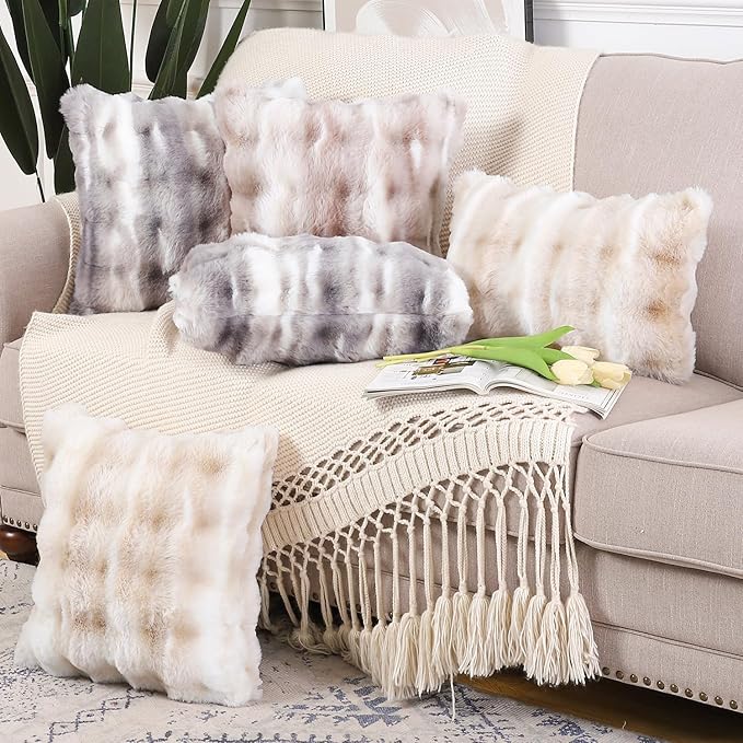 MADIZZ Pack of 2 Thick Plush Wool Throw Pillow Covers 26x26 Inch White Grey Soft Neutral Decorative Throw Pillows Accent Boho Cushion Covers for Couch Sofa Bedroom Pillow Shell