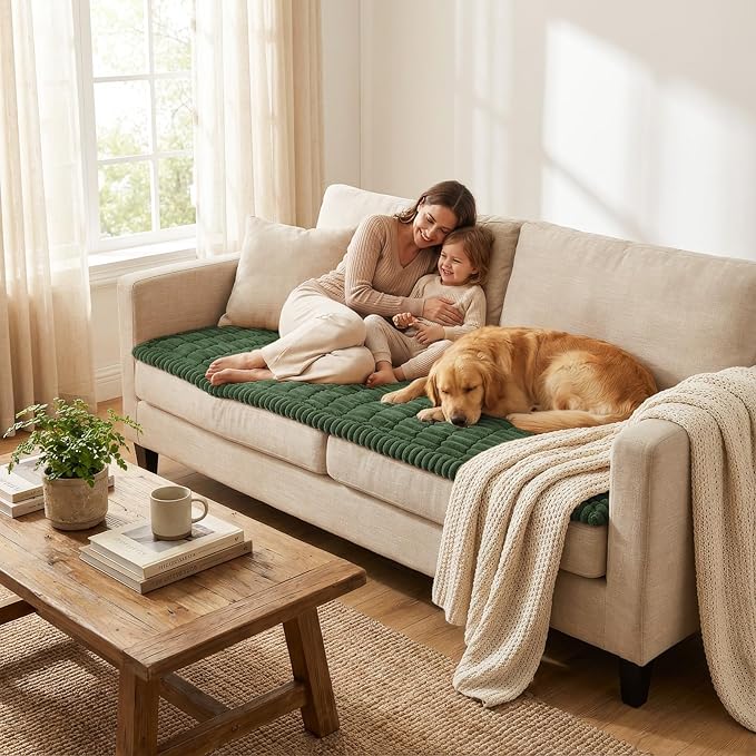 Smiry Couch Cover for Dogs Washable, Non Slip Fuzzy Pet Couch Covers for 3 Cushion Sofa Pet Friendly, Thick Soft Sofa Slipcovers Cushion Protector (Dark Green, 27.6" x 59")