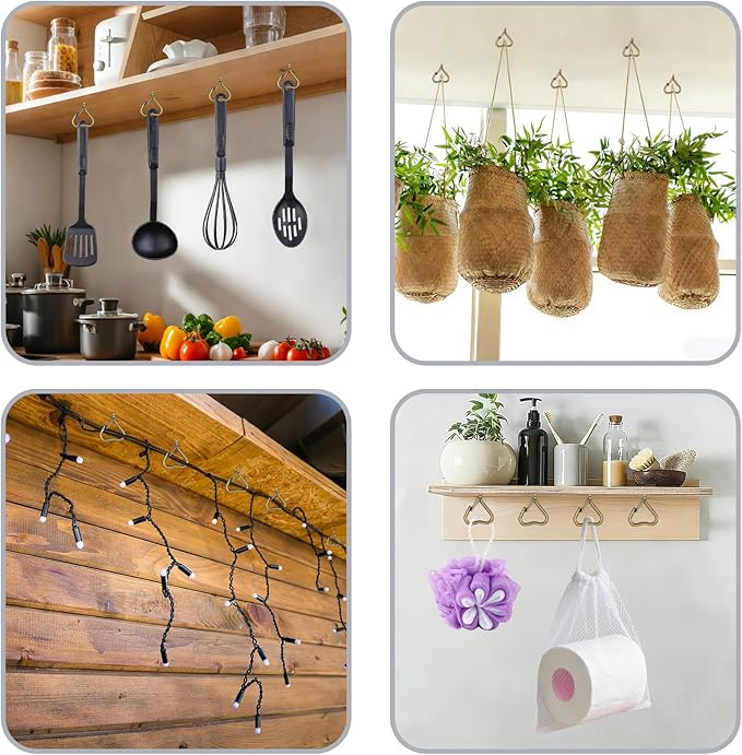 Hooks for Hanging - Ceiling Hooks for Outdoor Decor, Metal Key Hook, Decorative Plant Hanging, Clothes Hook, Heart-Shaped Screw Hooks Easy Installation (Bronze, 10Pcs)