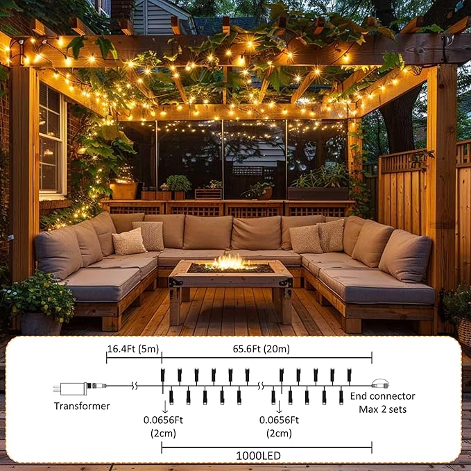 Ogrmar 82 ft 1000 LED Christmas Cluster Lights 8 Modes Christmas String Lights with Timer Function & Connectable for Xmas Home Garden Wedding Party Xmas Tree Indoor Outdoor Decor (1000, Warm White)