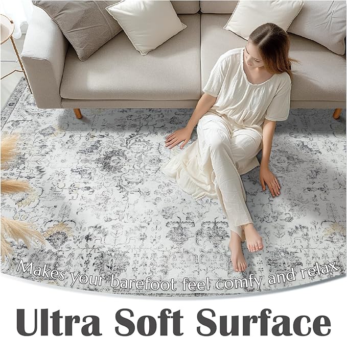 jinchan Kalen Area Rug 2x3 Washable Entryway Rug Soft Door Mat Vintage Indoor Entrance Thin Retro Distressed Carpet Grey Floral Country Boho Non Slip Doormat Bathroom Kitchen Bedroom