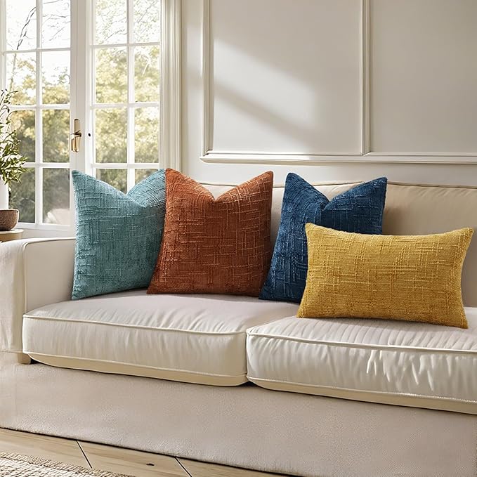 decorUhome Teal Chenille Throw Pillow Covers 26x26 Set of 2 Thick Textured Slubby Couch Pillow Covers Farmhouse Accent Modern Neutral Decorative Pillow Cases for Bed Sofa Living Room